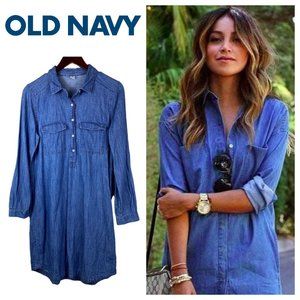 Old Navy Shirtdress Dress Medium 8 10 Chambray Jean Denim Blue